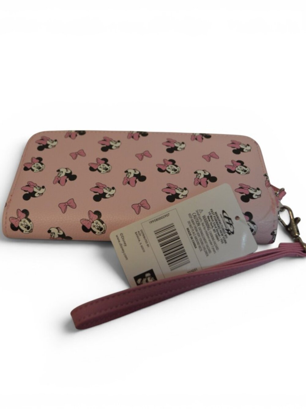Disney Minnie Mouse Pink Zip Around Wallet Wristlet Bow Print BNWT